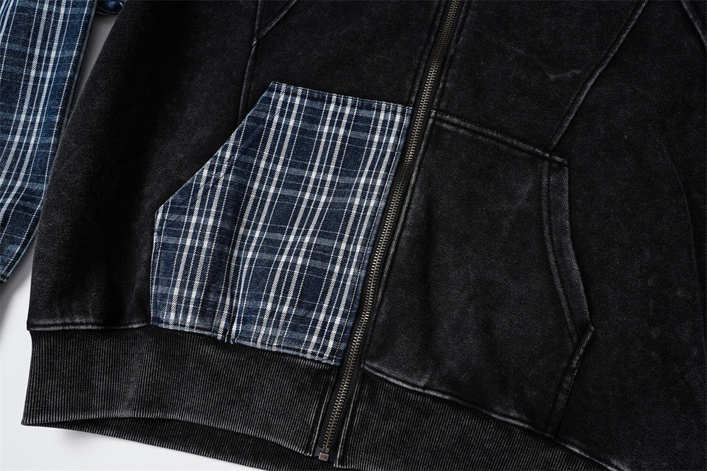 DAXUEN washed grey oversized plaid graphic jacket