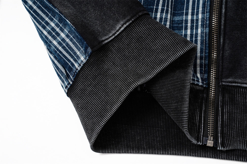 DAXUEN washed grey oversized plaid graphic jacket