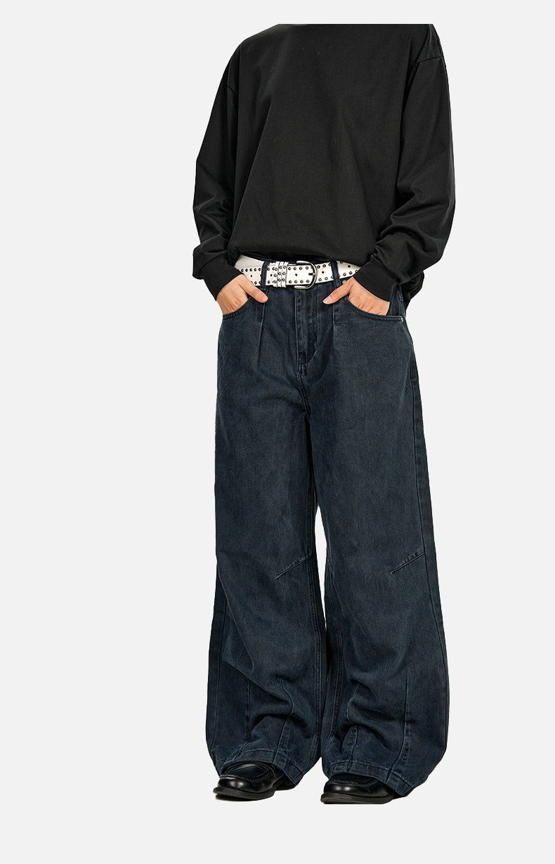 Washed Olive Wide-Leg Denim Trousers