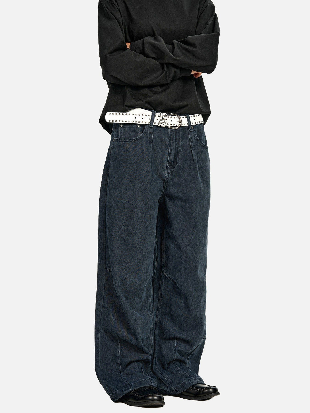Washed Olive Wide-Leg Denim Trousers