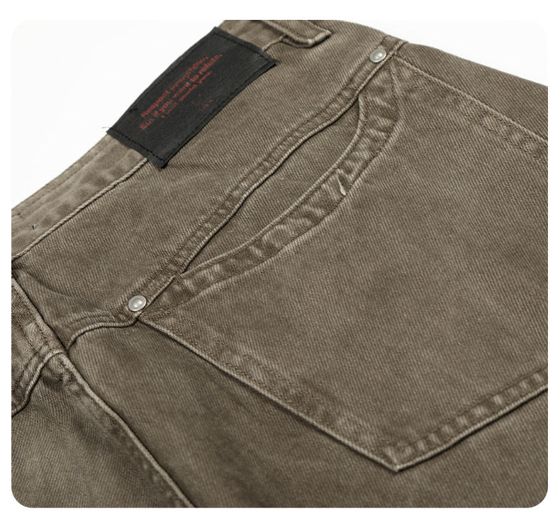 Washed Olive Wide-Leg Denim Trousers