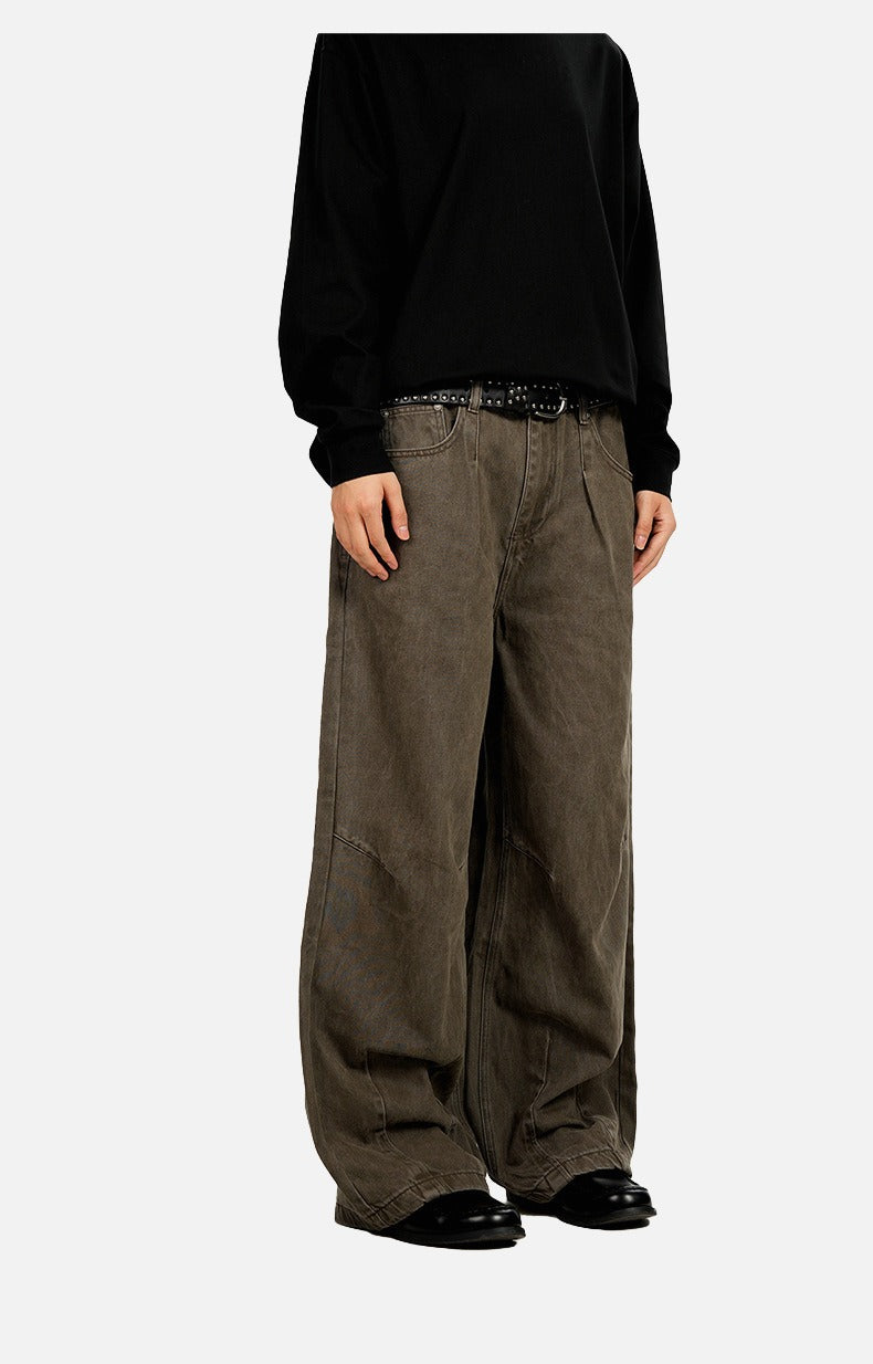 Washed Olive Wide-Leg Denim Trousers
