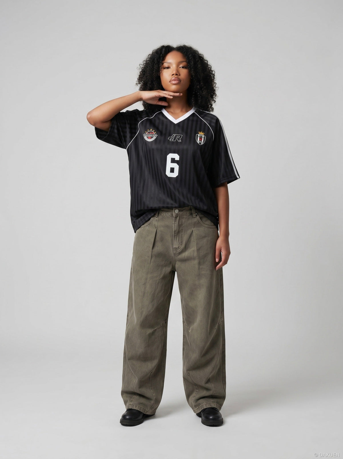Washed Olive Wide-Leg Denim Trousers