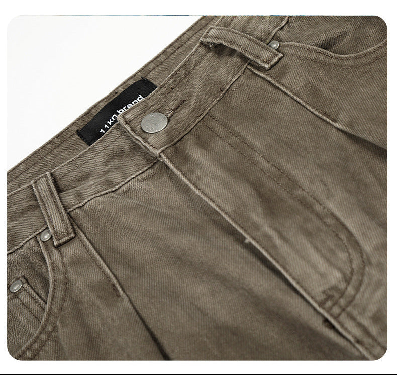 Washed Olive Wide-Leg Denim Trousers