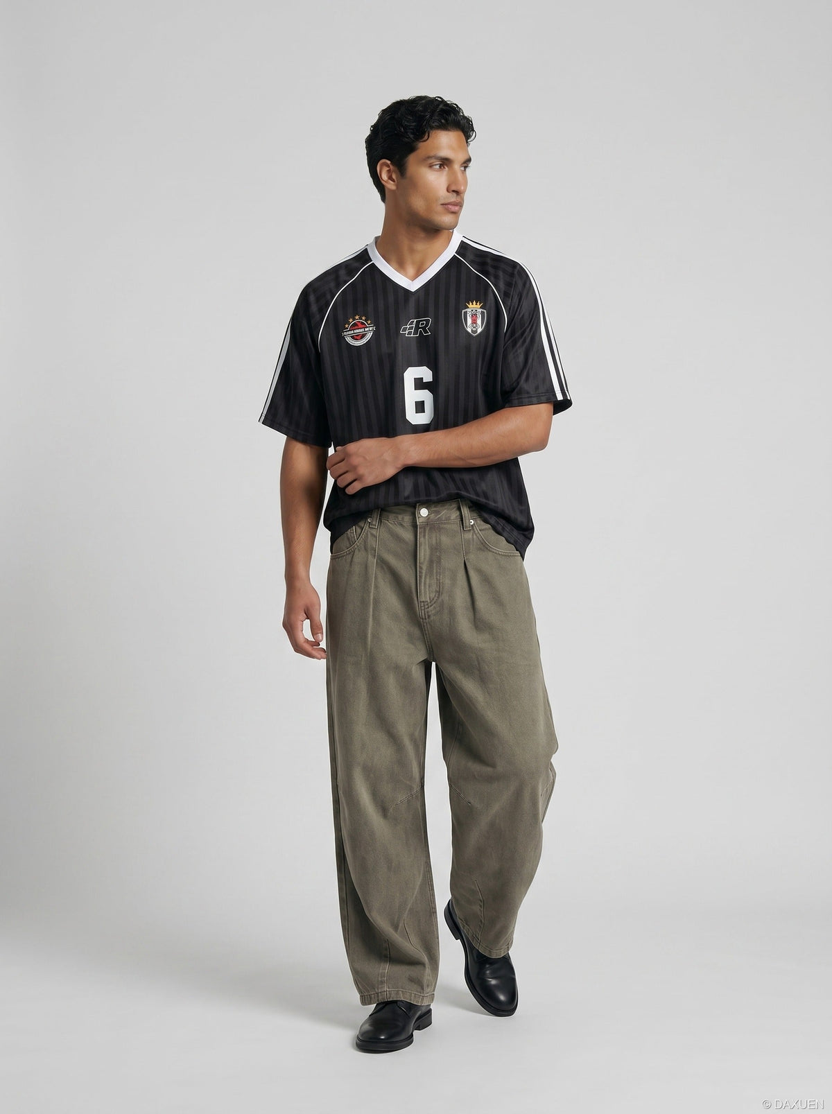 Washed Olive Wide-Leg Denim Trousers