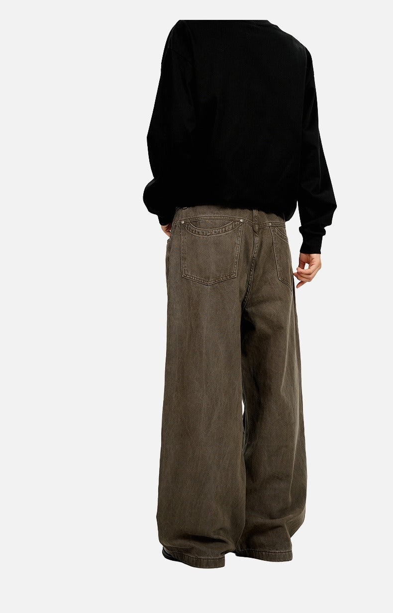 Washed Olive Wide-Leg Denim Trousers