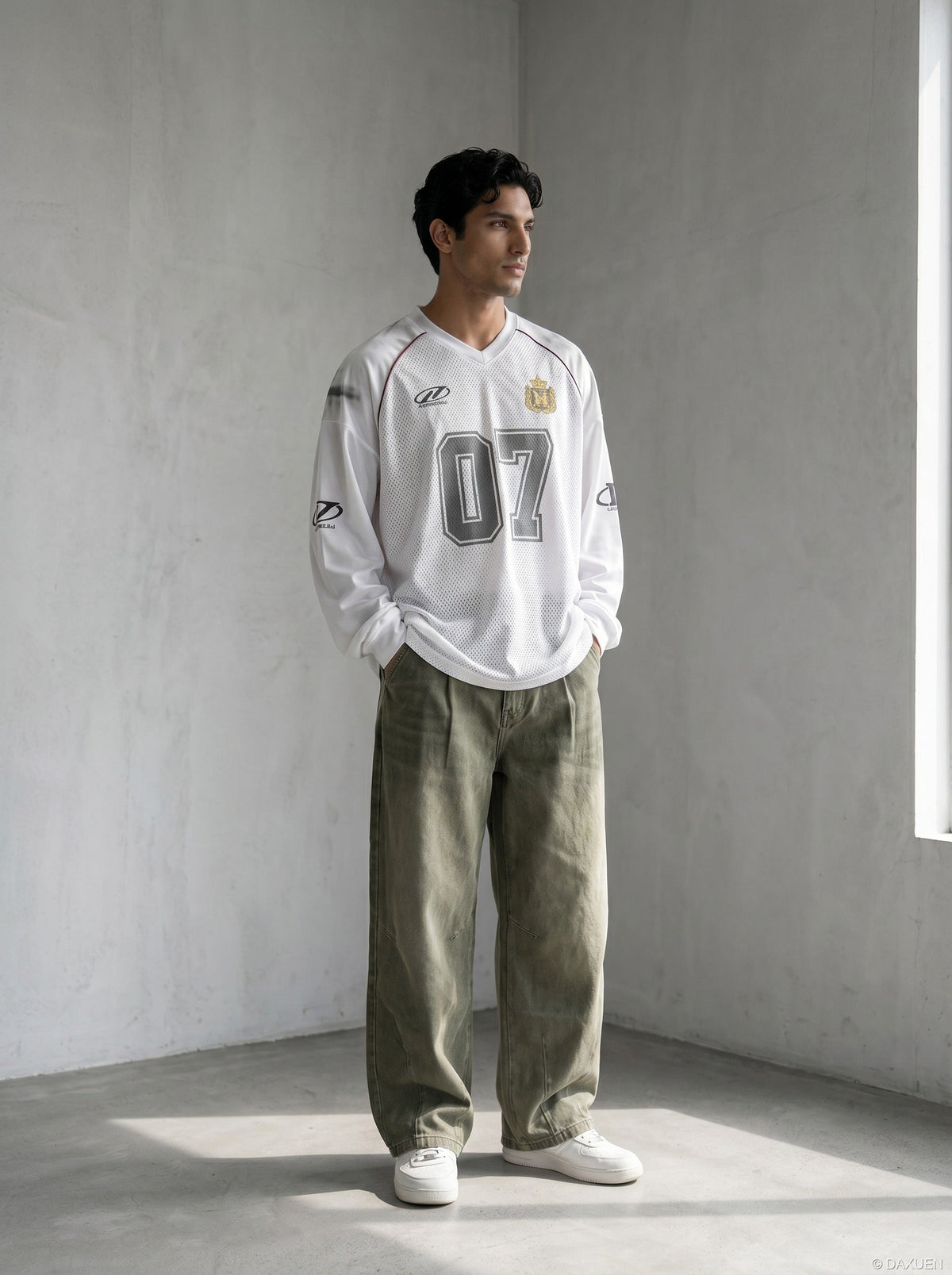 Washed Olive Wide-Leg Denim Trousers