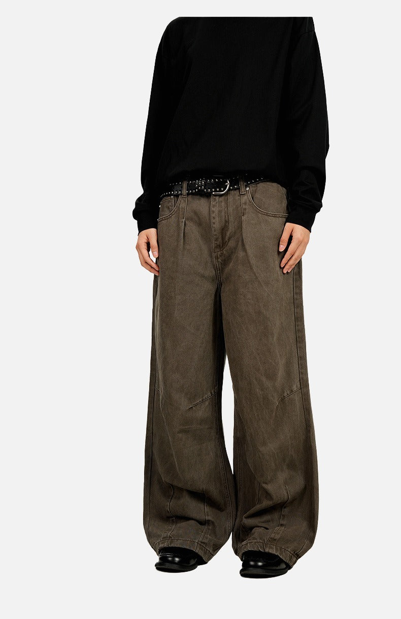 Washed Olive Wide-Leg Denim Trousers