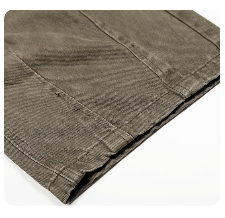 Washed Olive Wide-Leg Denim Trousers