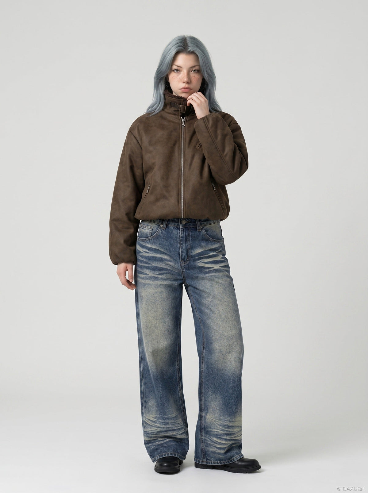 Washed Wide-Leg Jeans - Denim Pants
