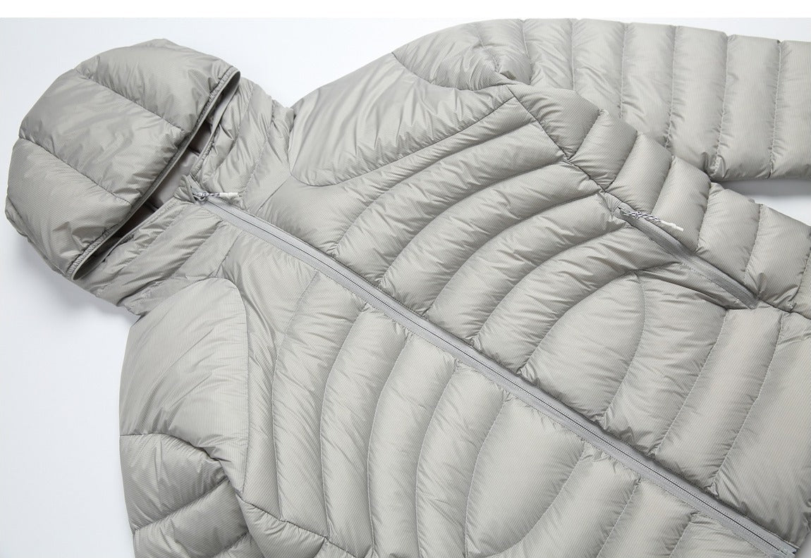 Wavy-Quilted Hooded Puffer Jacket