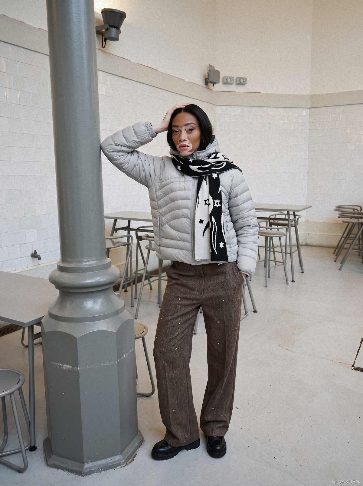 Wavy-Quilted Hooded Puffer Jacket
