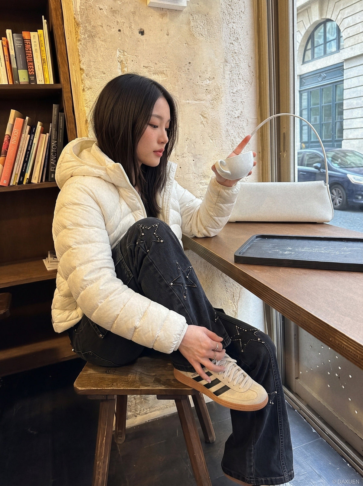 Wavy-Quilted Hooded Puffer Jacket