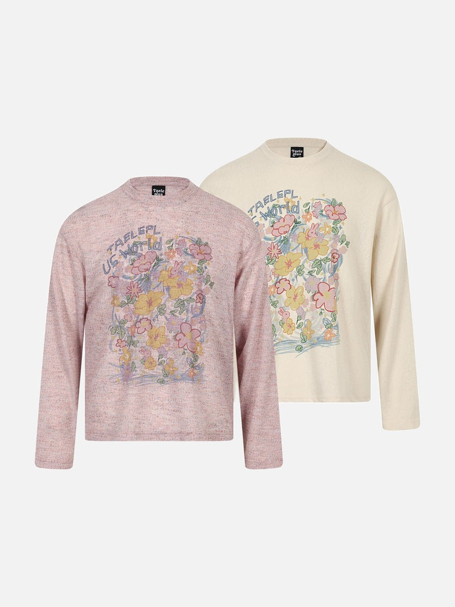 Whimsical Floral Crew Neck Graphic Top