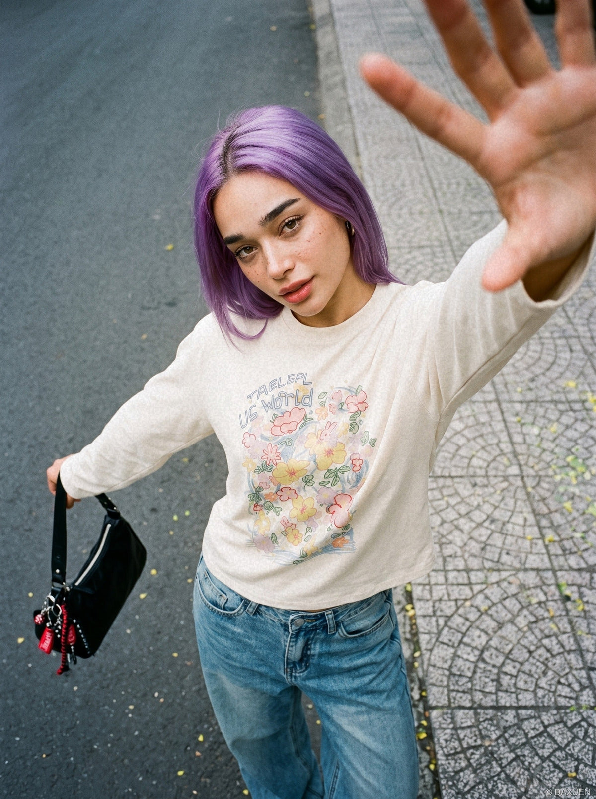Whimsical Floral Crew Neck Graphic Top