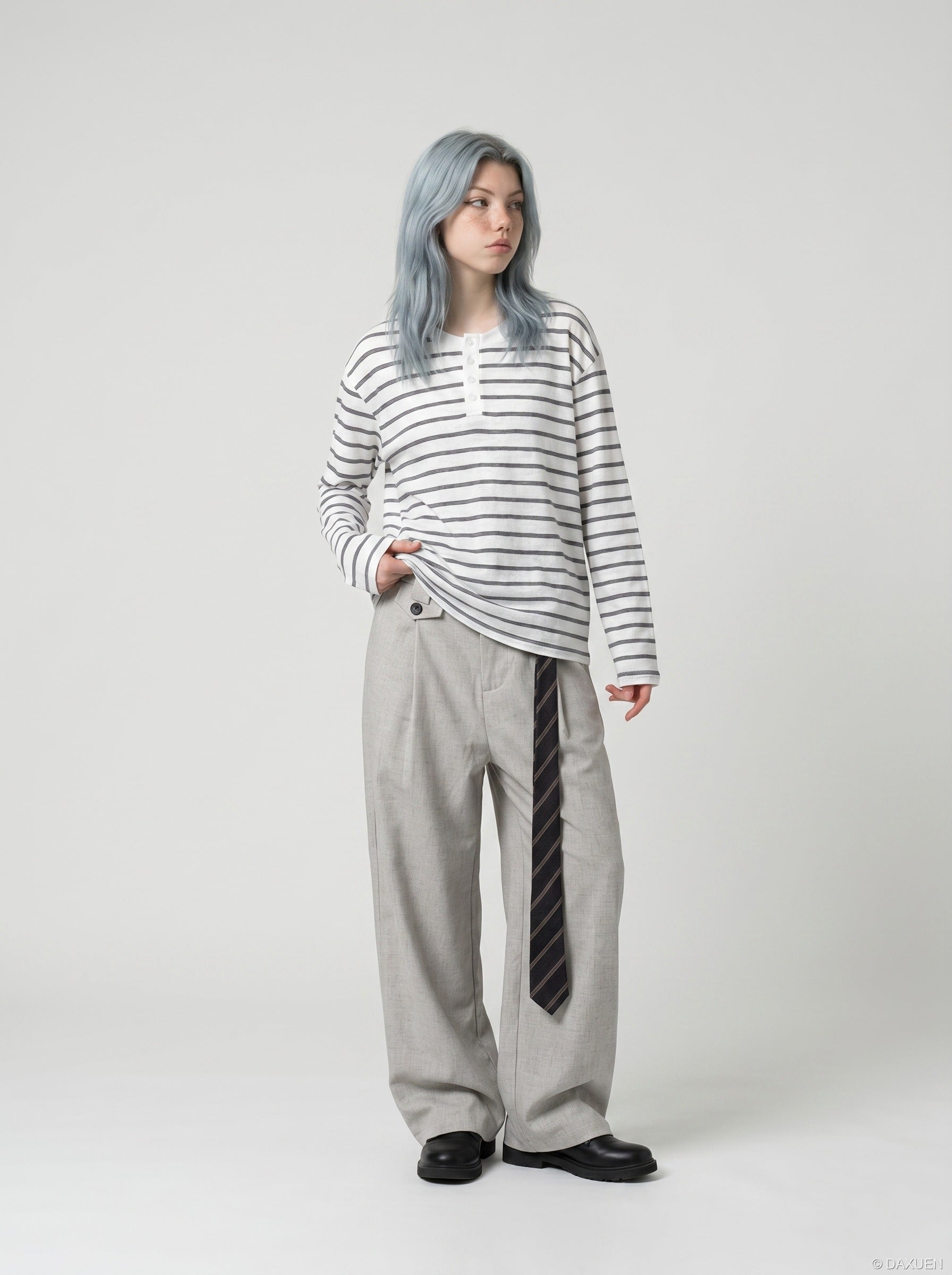 Relaxed Striped Henley Shirt