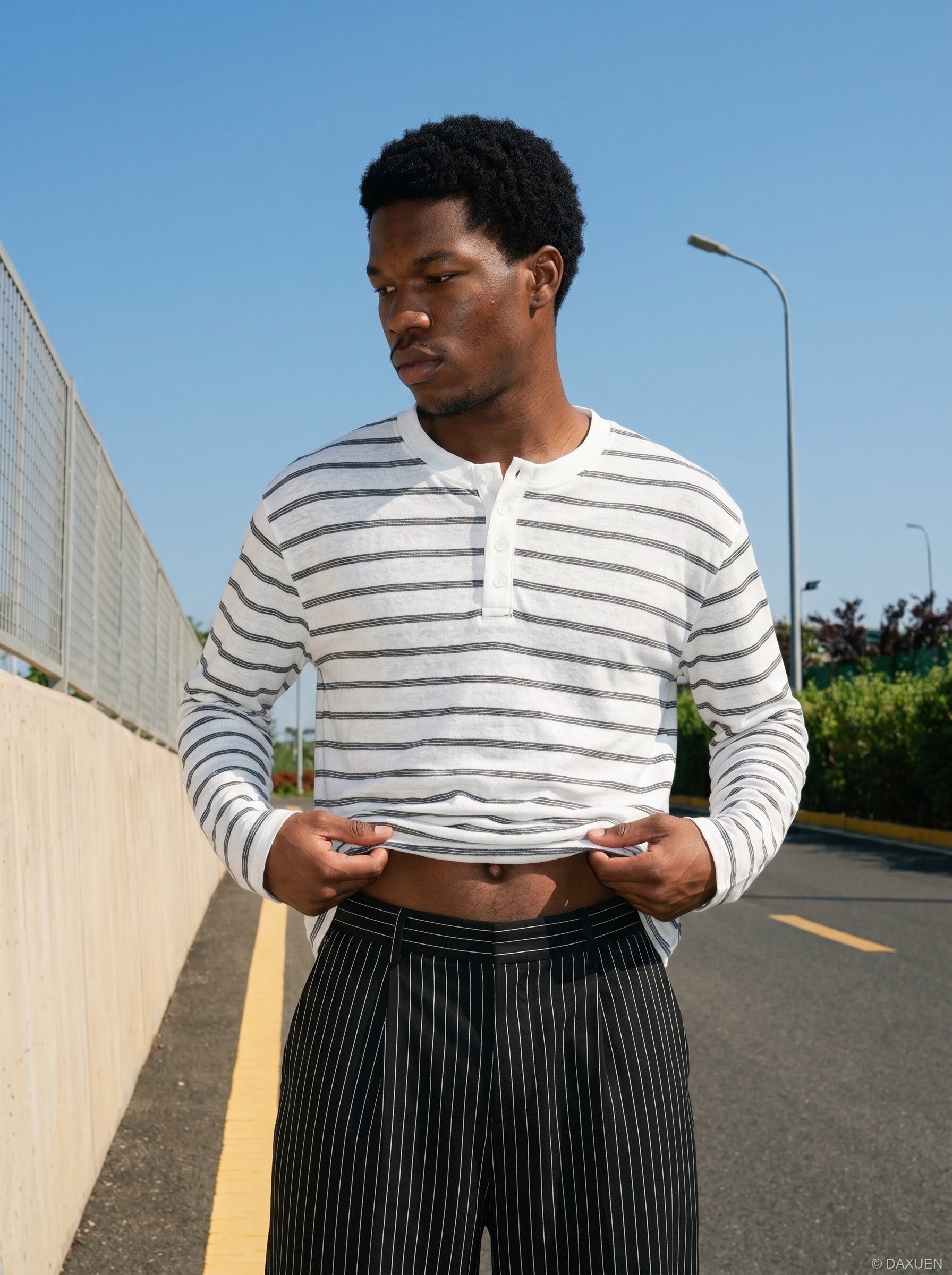 Relaxed Striped Henley Shirt