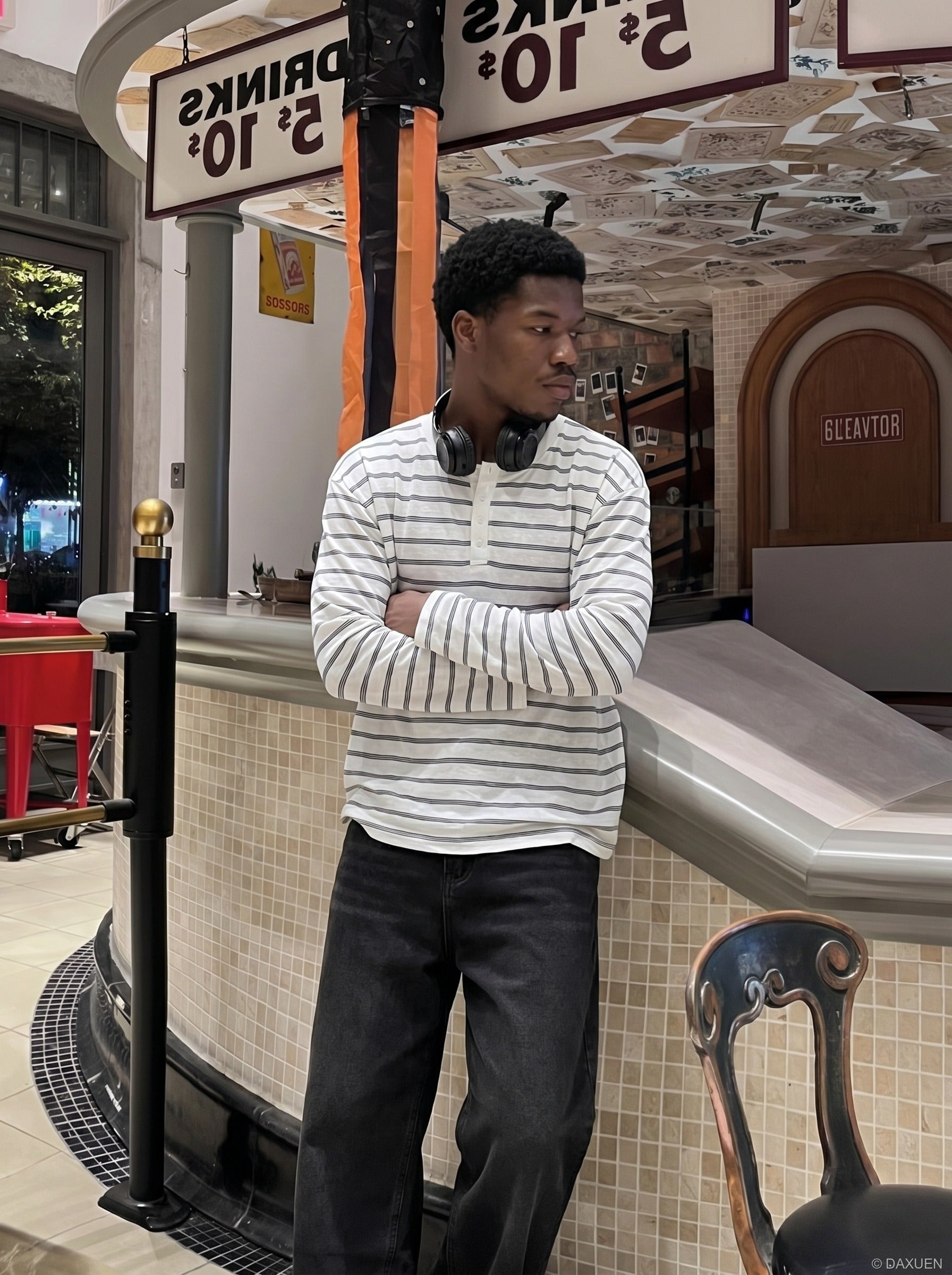 Relaxed Striped Henley Shirt