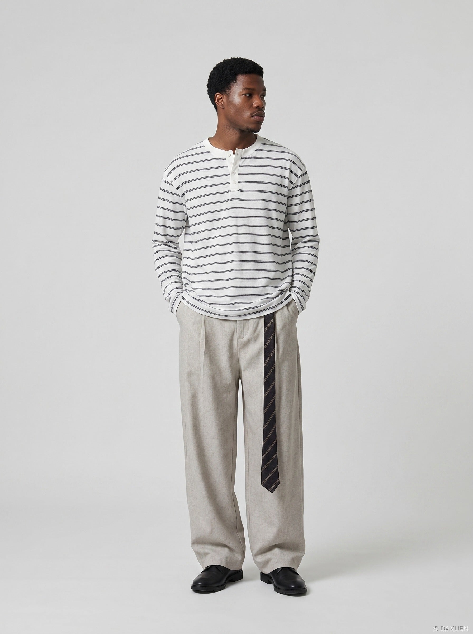 Relaxed Striped Henley Shirt