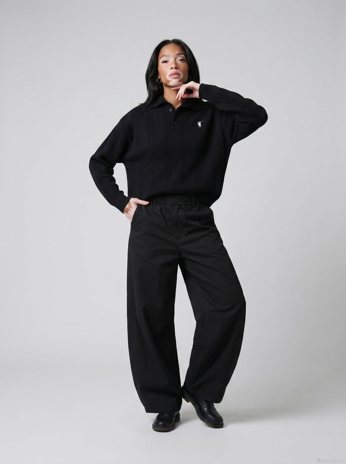 DAXUEN Wide-leg relaxed-fit pants with balloon silhouette — model photo