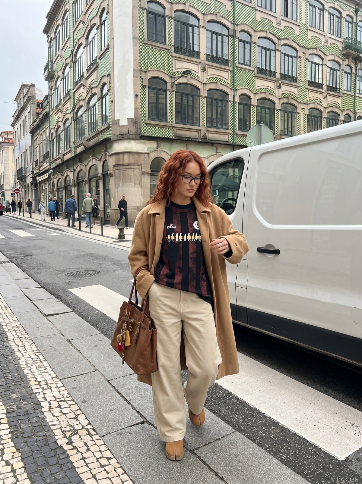 DAXUEN light beige wide-leg trousers — model photo