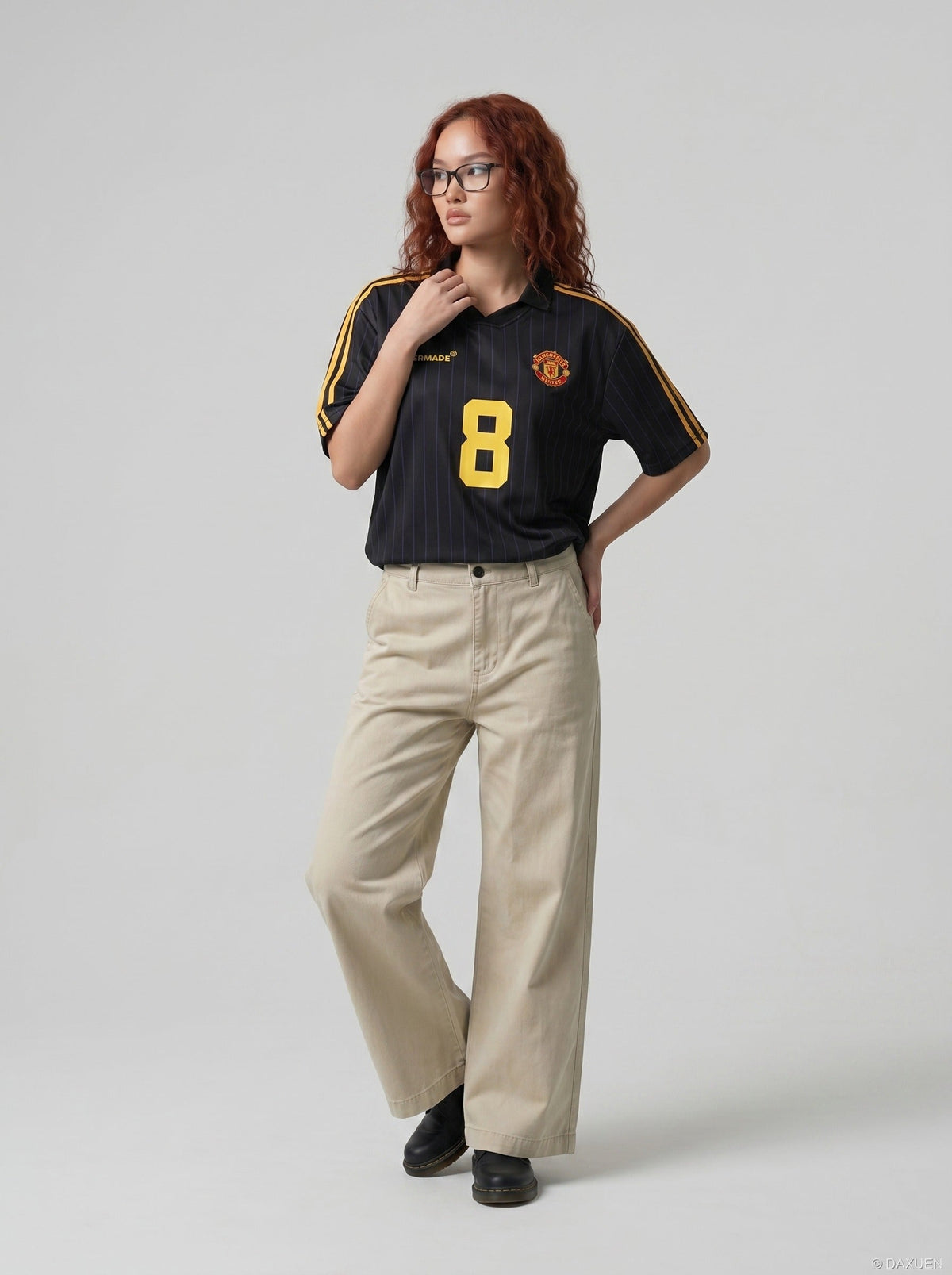 DAXUEN light beige wide-leg trousers — model photo