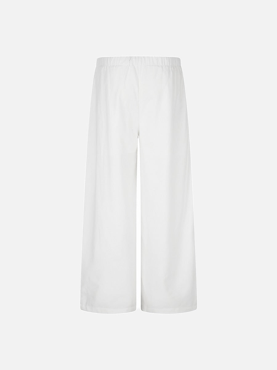 Wide-Leg Striped Capri Pants with Button-Fly