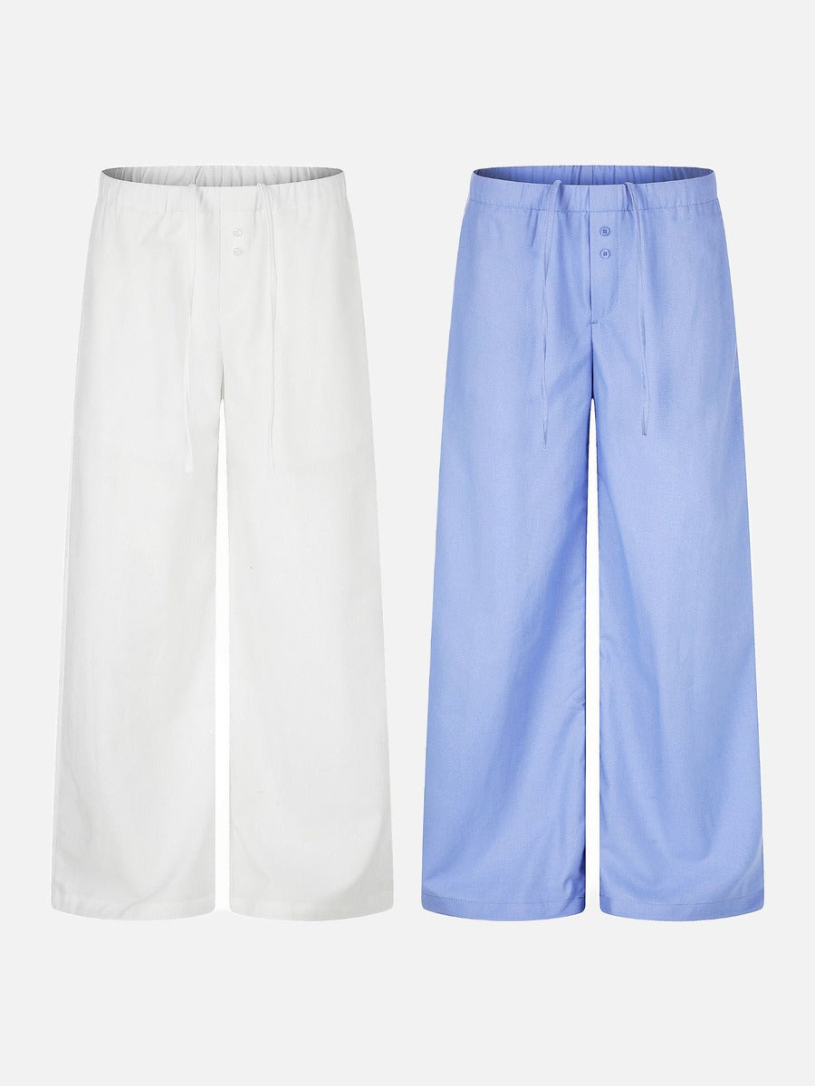 Wide-Leg Striped Capri Pants with Button-Fly