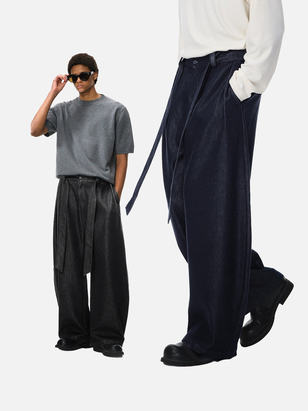 Wide-Leg Washed Black Relaxed Pants