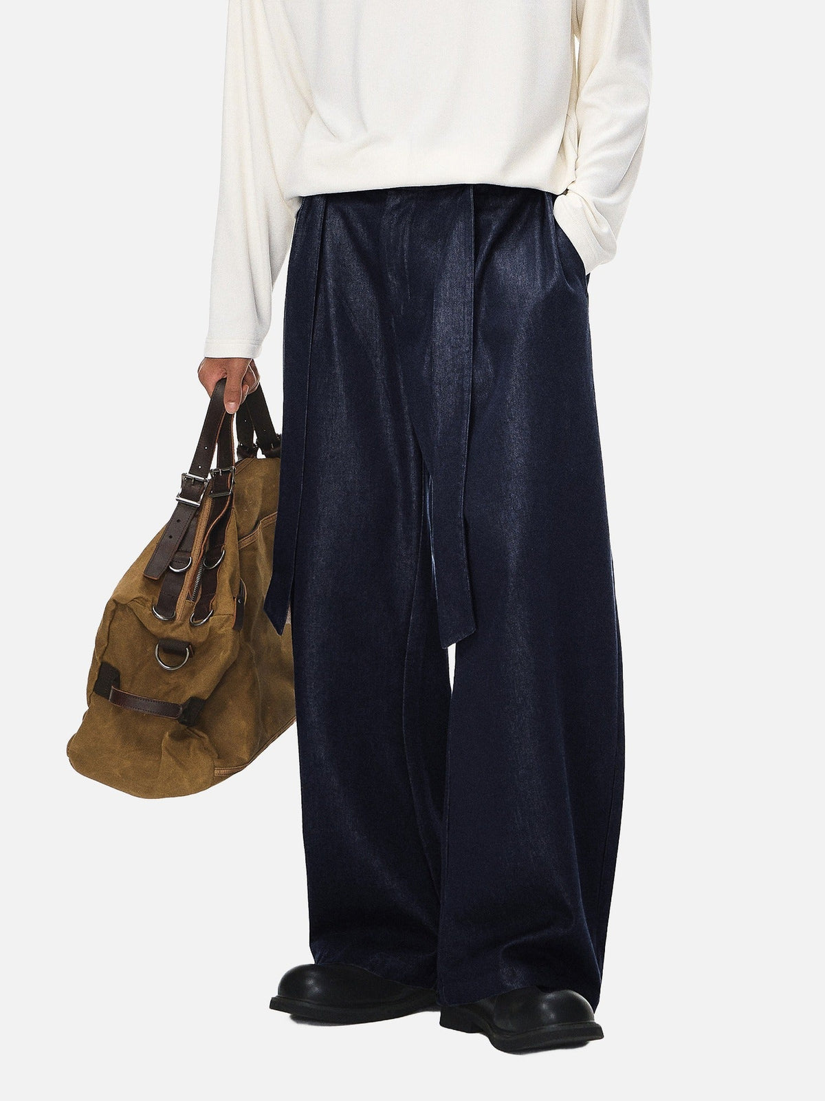 Wide-Leg Washed Black Relaxed Pants
