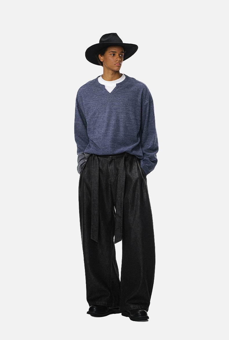Wide-Leg Washed Black Relaxed Pants