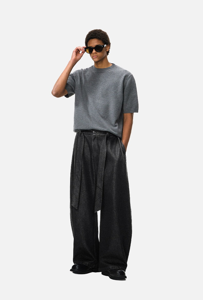 Wide-Leg Washed Black Relaxed Pants