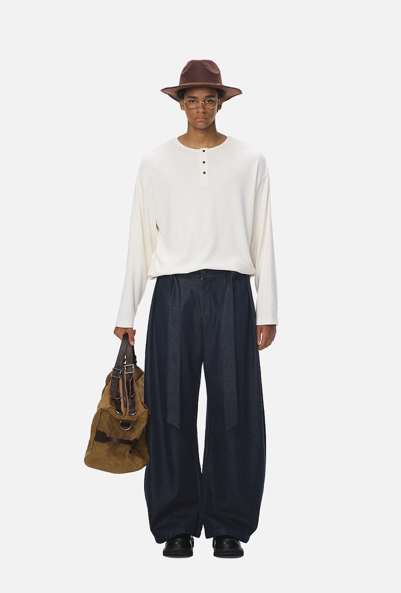 Wide-Leg Washed Black Relaxed Pants
