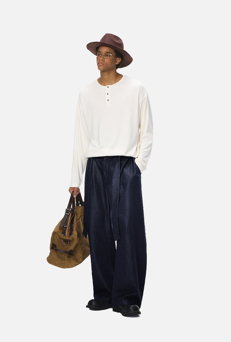Wide-Leg Washed Black Relaxed Pants