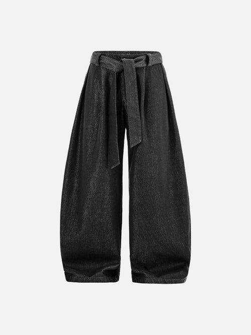 Wide-Leg Washed Black Relaxed Pants - Black / S