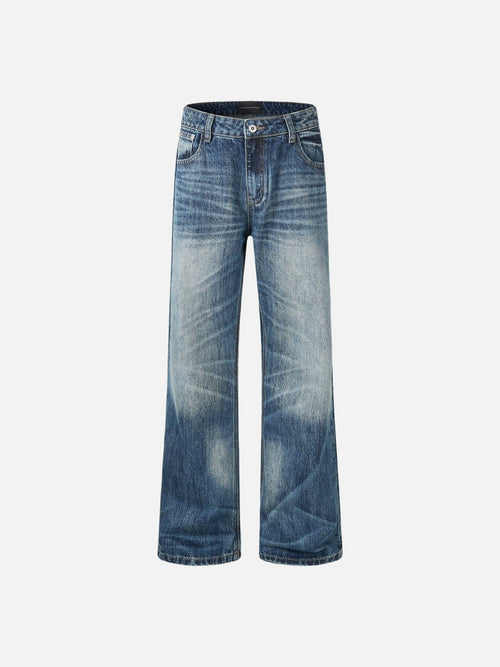 Jeans de mezclilla azul de pierna ancha con efecto desgastado - Azul / S