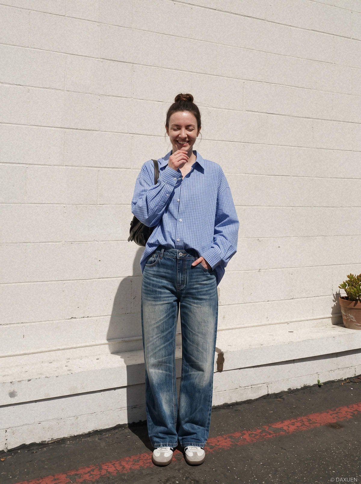 Worn-In Blue Wide-Leg Denim Jeans