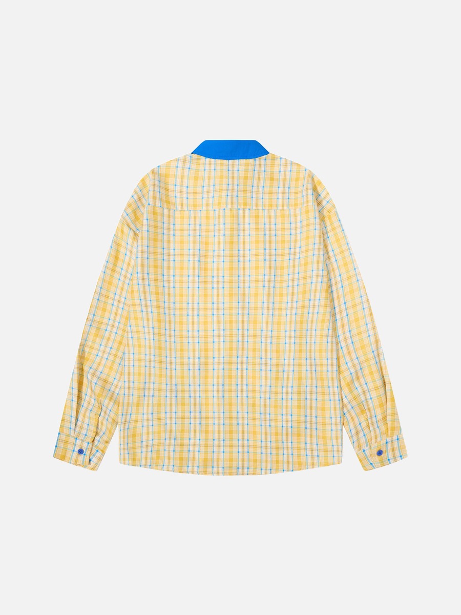 Chemise-cravate à carreaux jaune et bleu pour chien