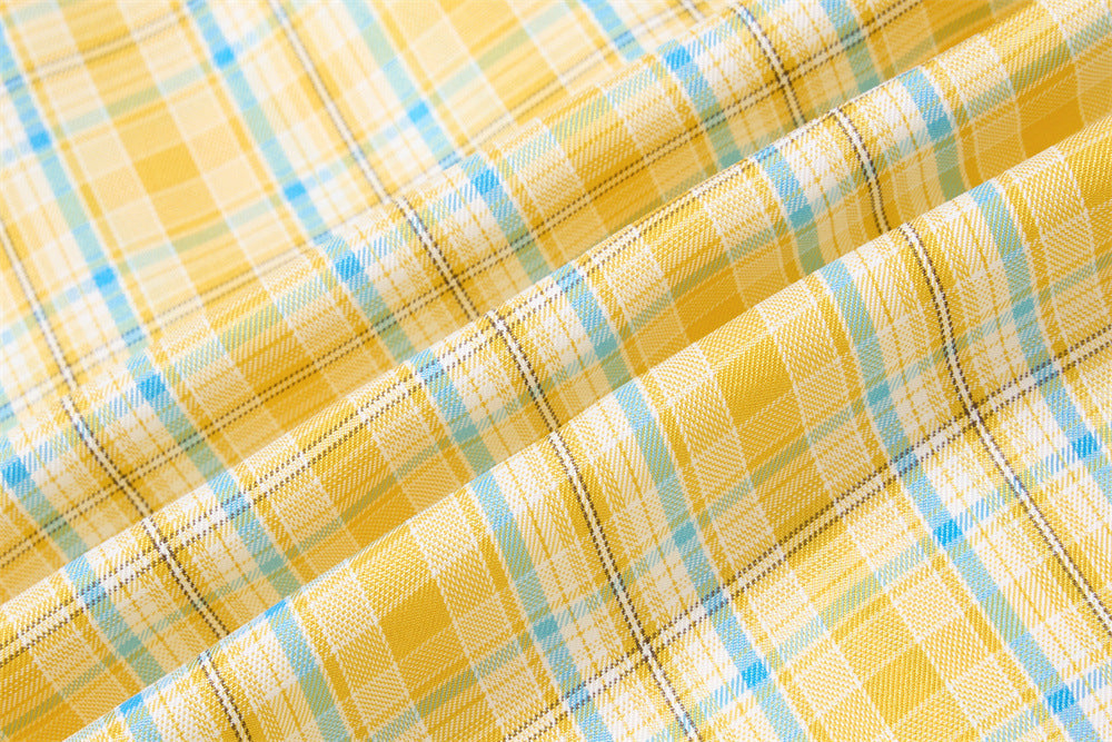 Chemise-cravate à carreaux jaune et bleu pour chien