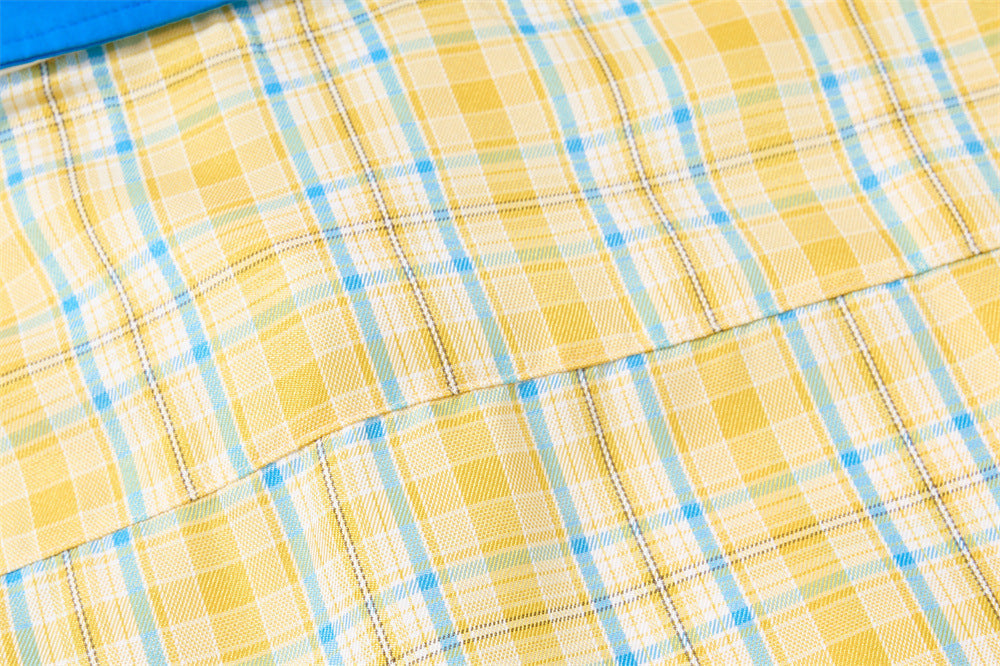 Chemise-cravate à carreaux jaune et bleu pour chien