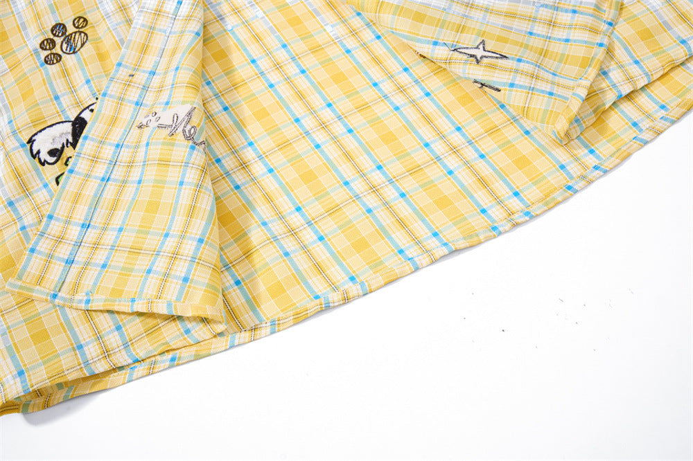 Chemise-cravate à carreaux jaune et bleu pour chien