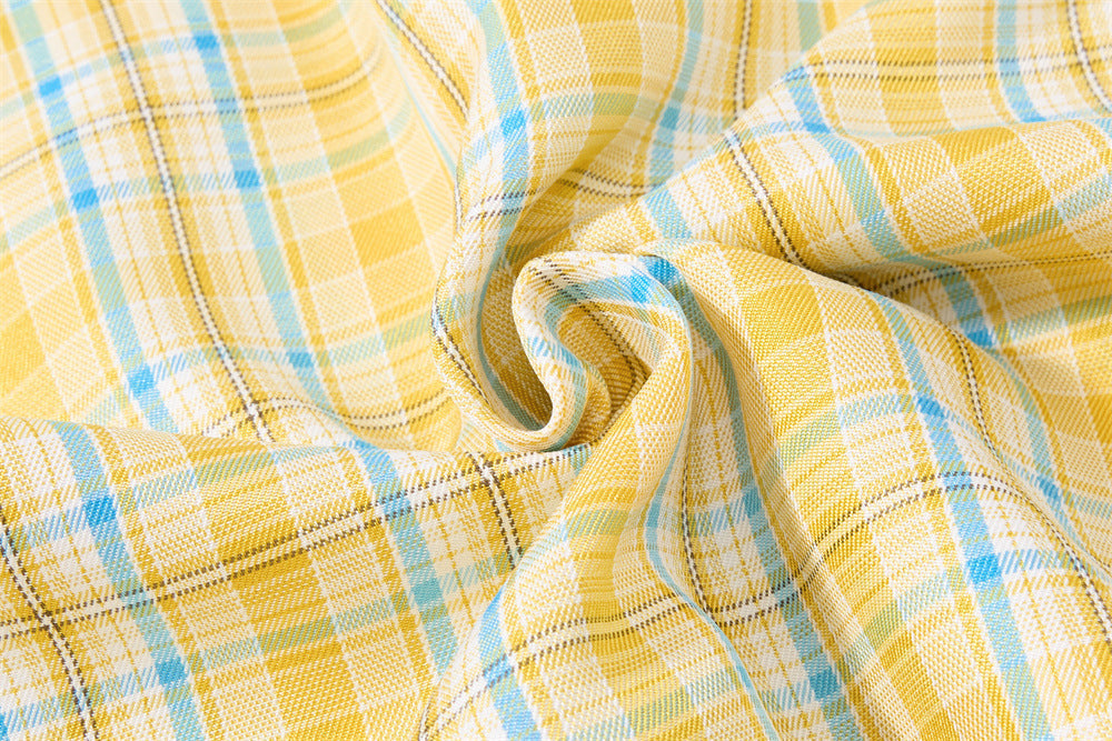 Chemise-cravate à carreaux jaune et bleu pour chien