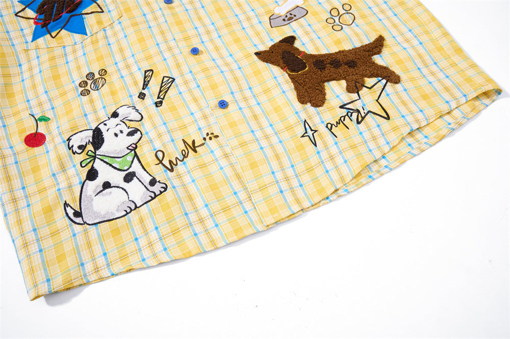Chemise-cravate à carreaux jaune et bleu pour chien