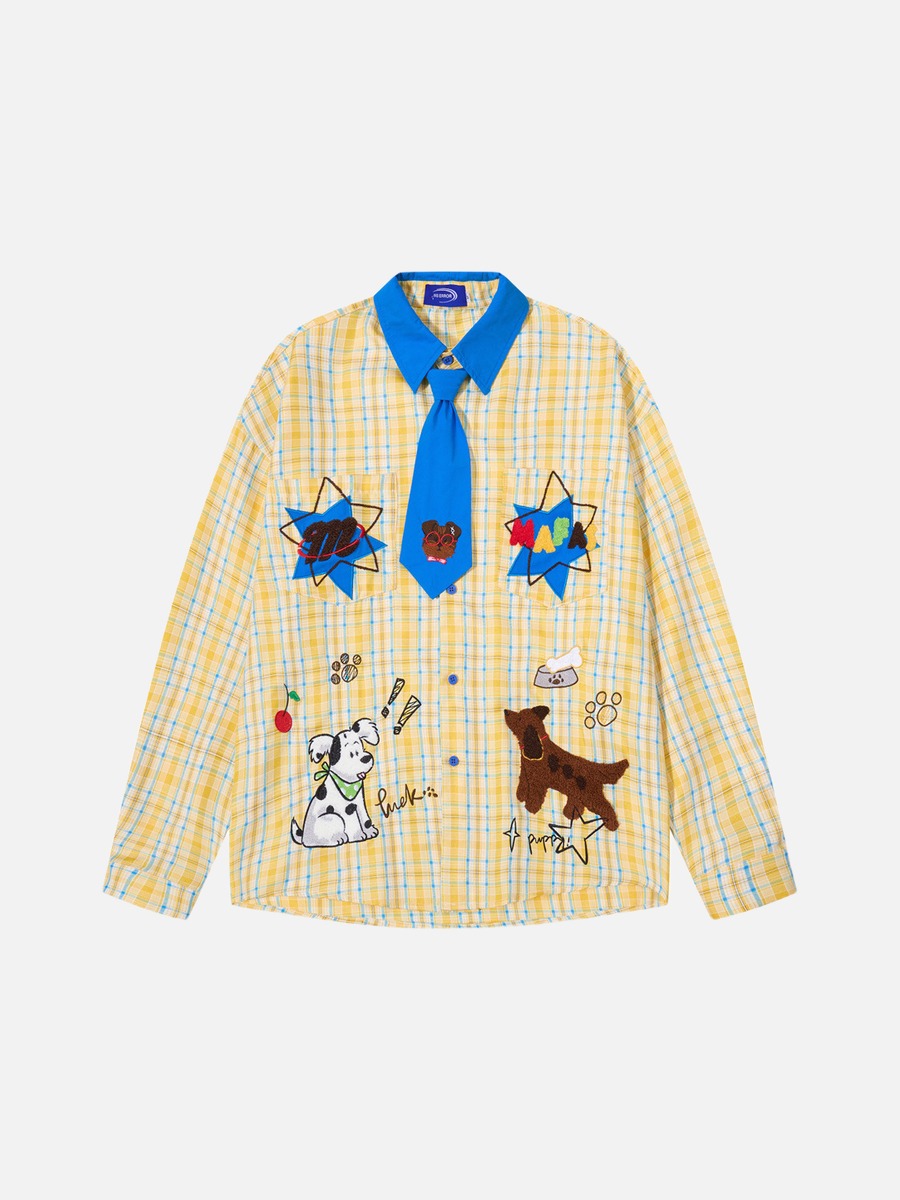 Yellow and Blue Plaid Dog-Tie Shirt
