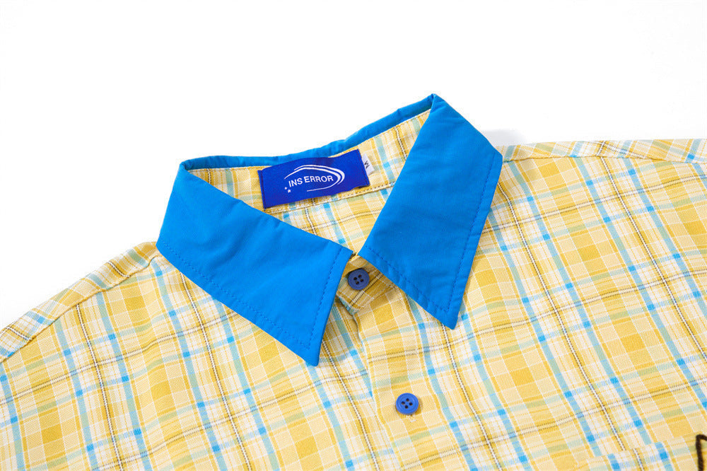 Chemise-cravate à carreaux jaune et bleu pour chien