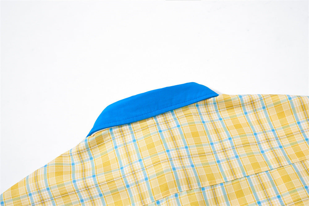 Chemise-cravate à carreaux jaune et bleu pour chien