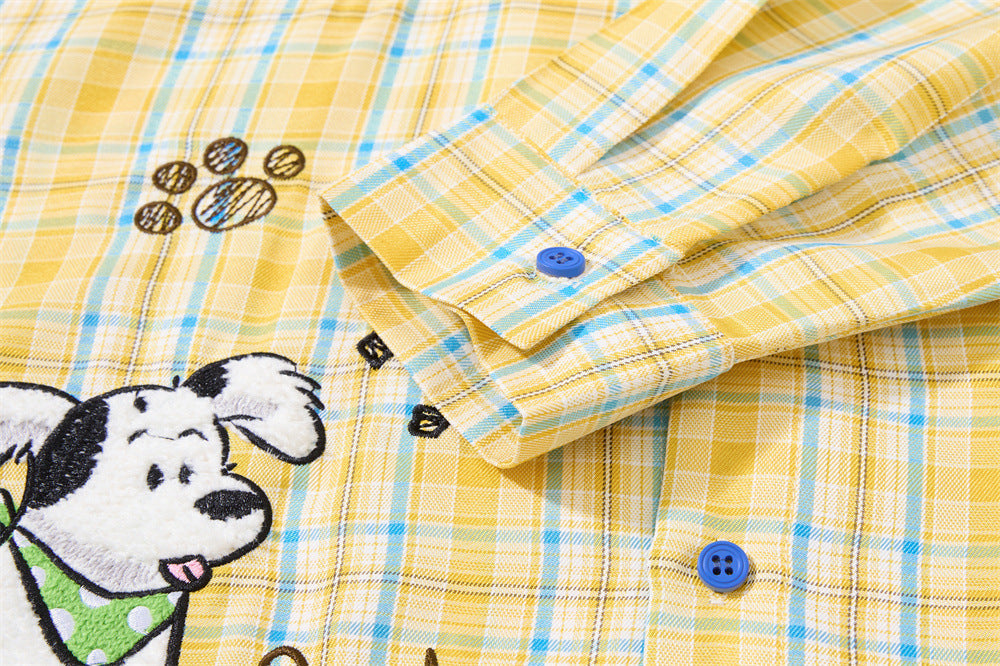 Chemise-cravate à carreaux jaune et bleu pour chien
