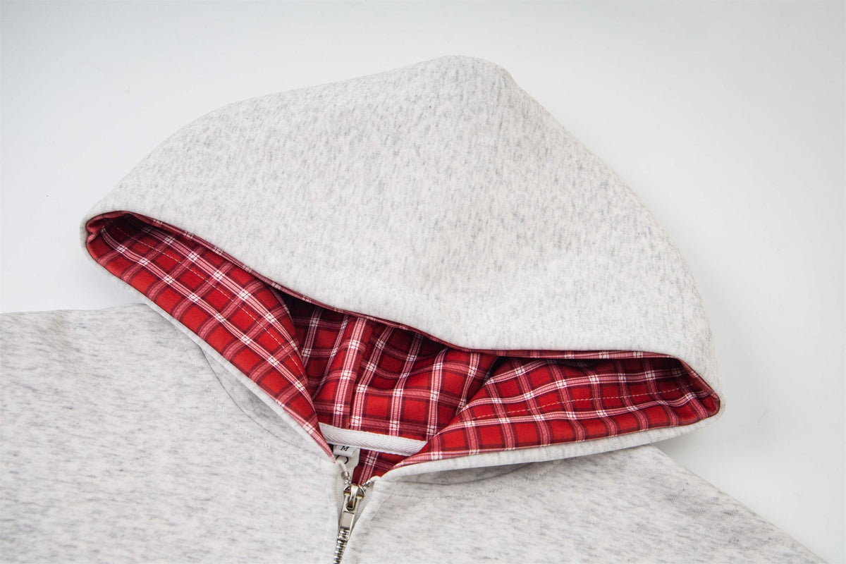 Madxmarx Plaid-Lined Minimal Zip Hoodie