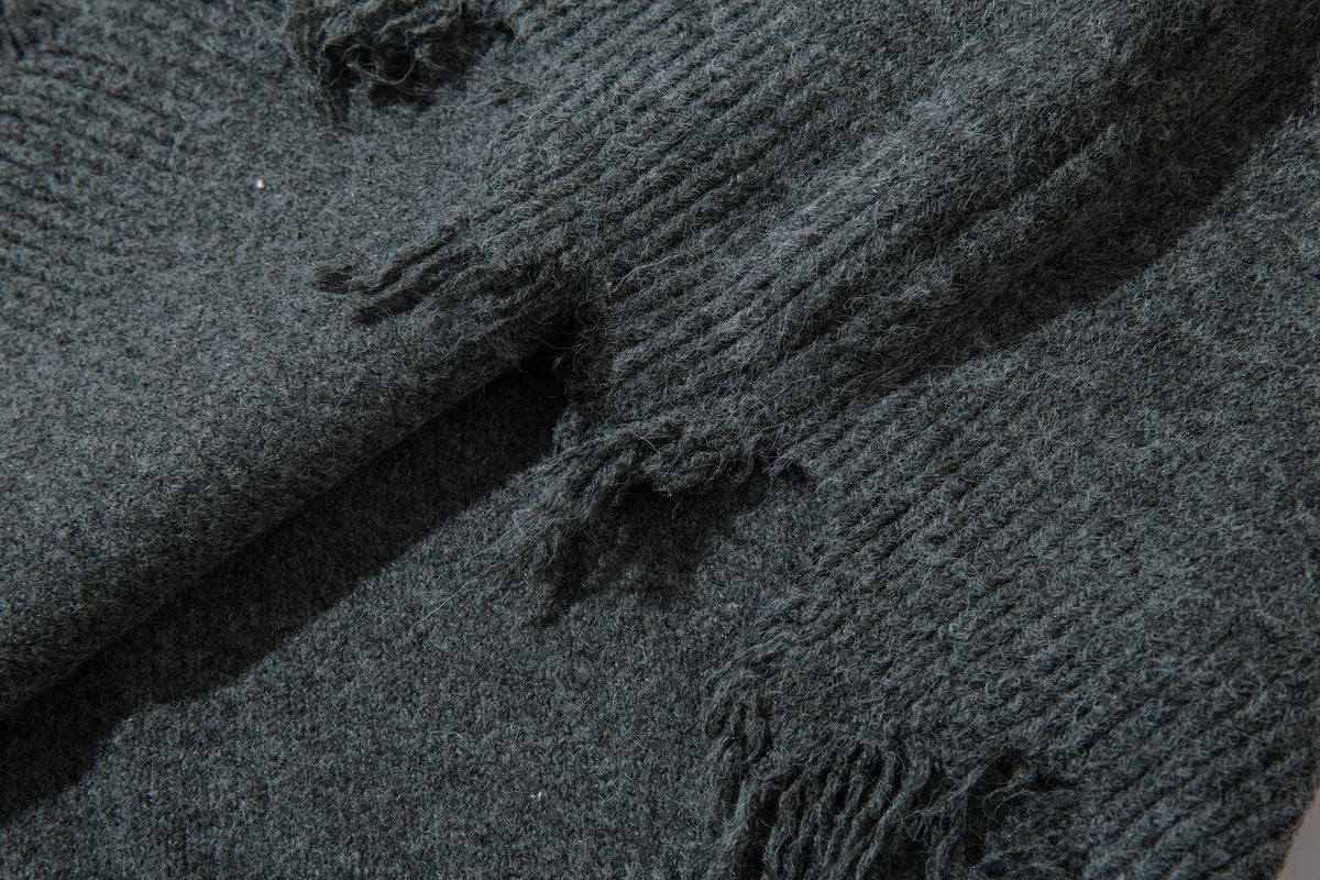 Madxmarx Distressed Hem Half-Zip Knit Sweater