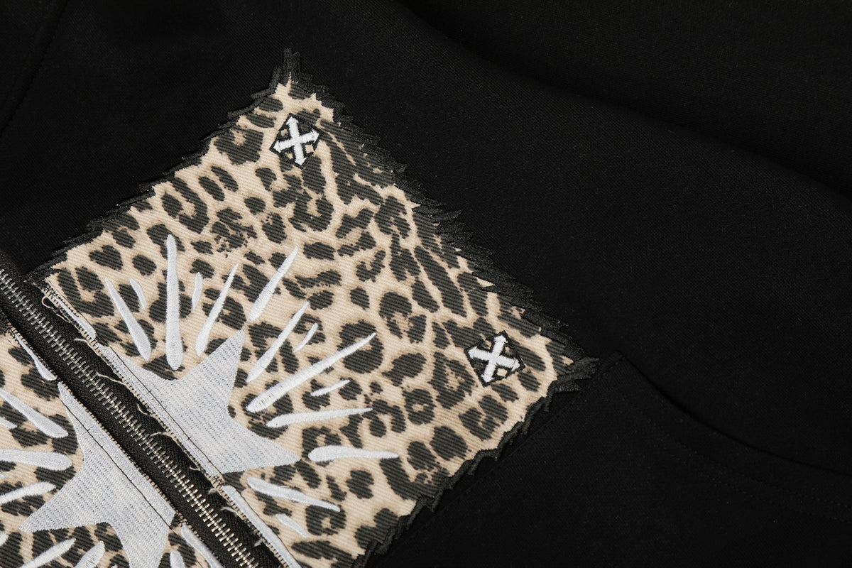 Madxmarx Leopard Panel Zip Hoodie